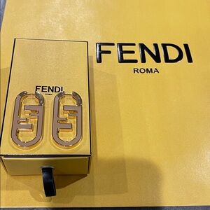 Fendi Gold and Calf Leather Logo Earrings